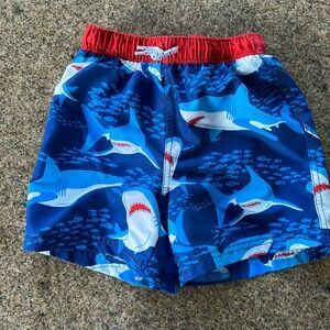 Mini Boden Shark Print Kids Swim Shorts